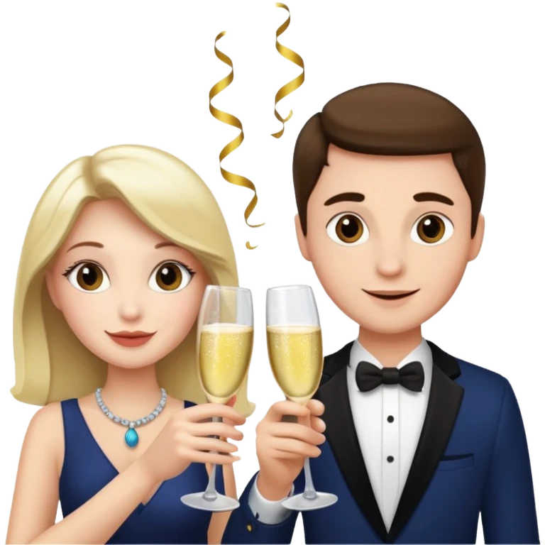 A Woman and a man with a champagne cup new year emoji