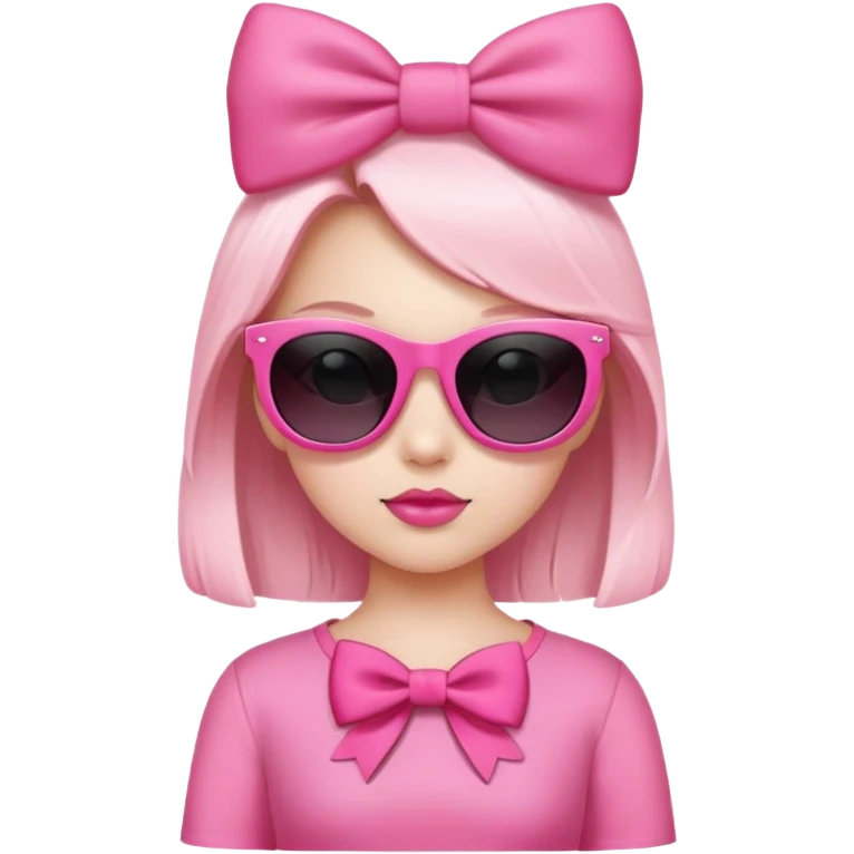 a girl with a pink outfit and a pink bow with black sun glasses emoji