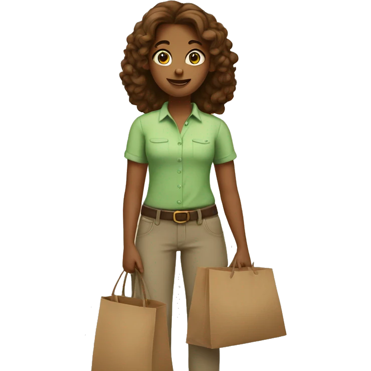 A girl in a light green shirt and pants, in her hands a brown bag emoji
