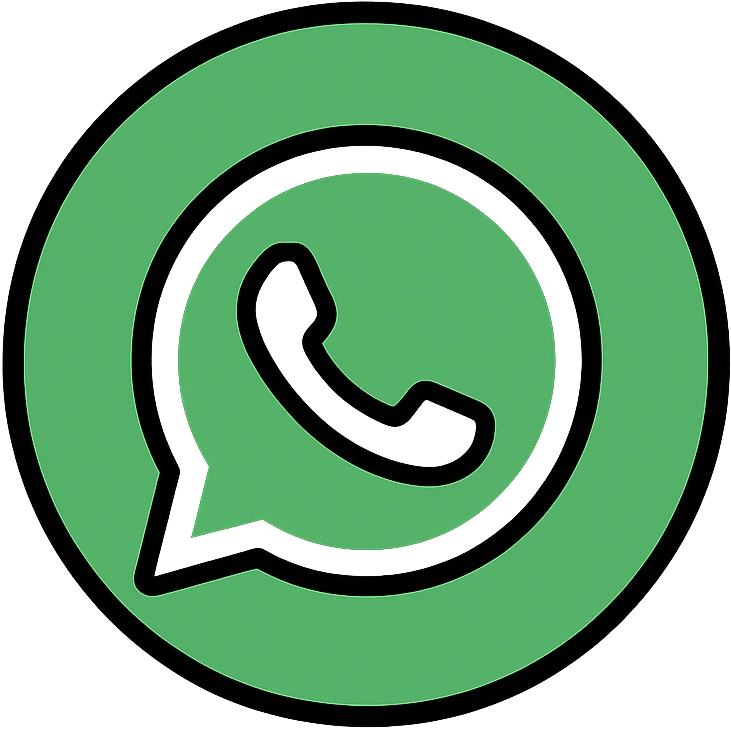 WhatsApp logo in a round badge, modern, green and white, minimal details emoji
