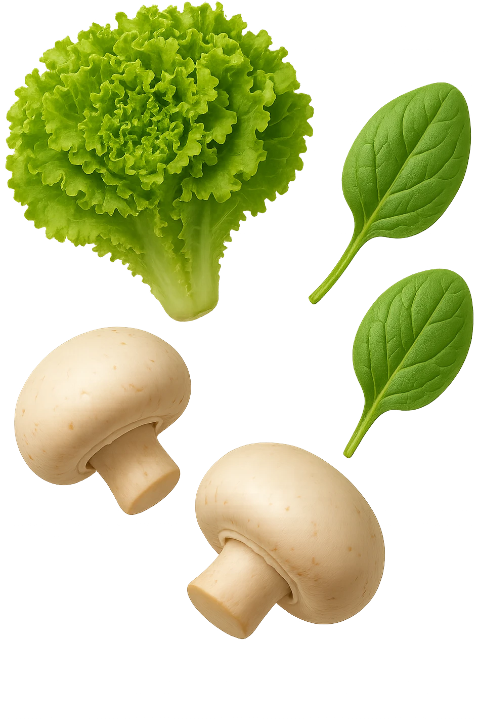 emoji stile iphone 3d di lattuga, spinaci, funghi che fluttuano in aria, iperealistico 4k emoji