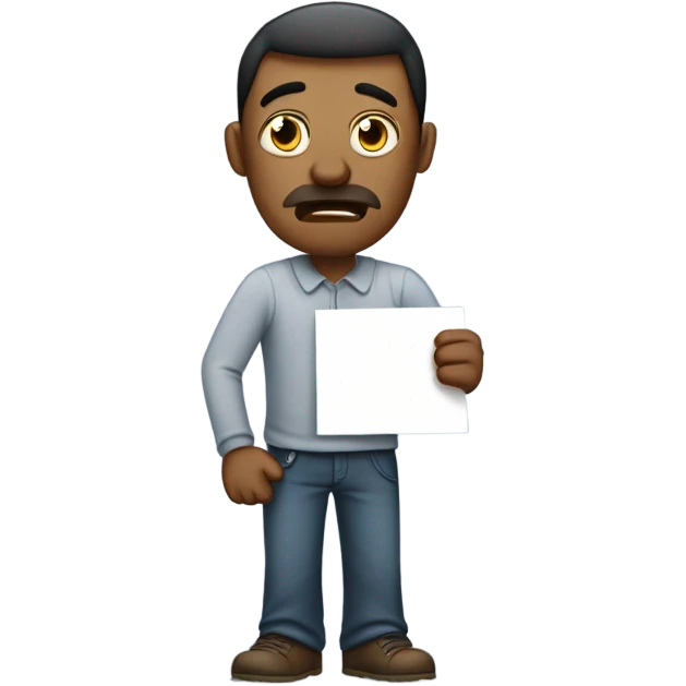 Dad crying holding a sign that says “I don’t want to go to work” emoji