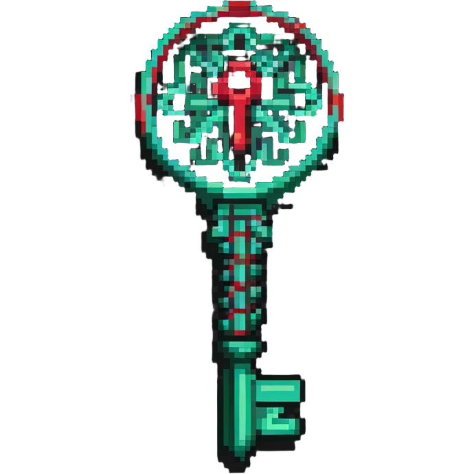 Member key with intricate green to red gradient pattern and special access symbols emoji