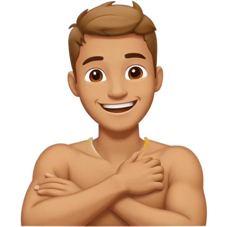 A guy with arms crossed holding his neck laughing  emoji