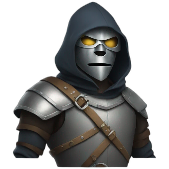 medieval evil saboteur wearing mask, full torso, looking sideways emoji