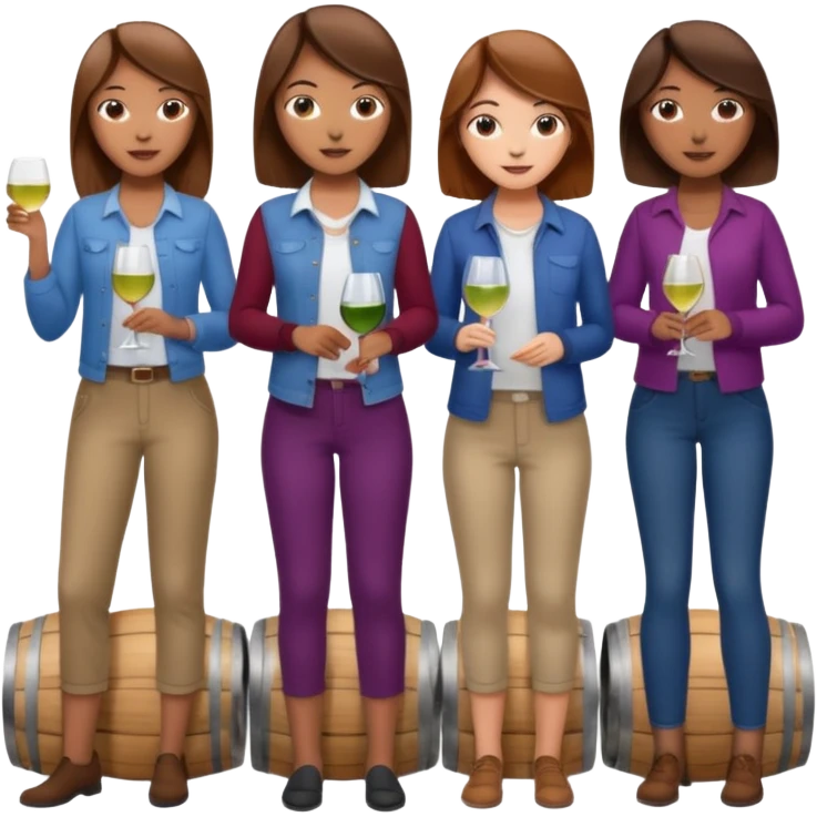 Make a photo of 5 project managers, specifically 3 girls with brown hair and 2 boys, that are making project for improvement of the winery emoji