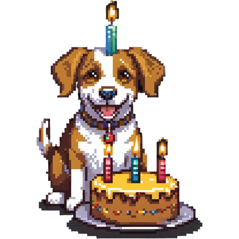 happy dog with candle-lit birthday cake emoji