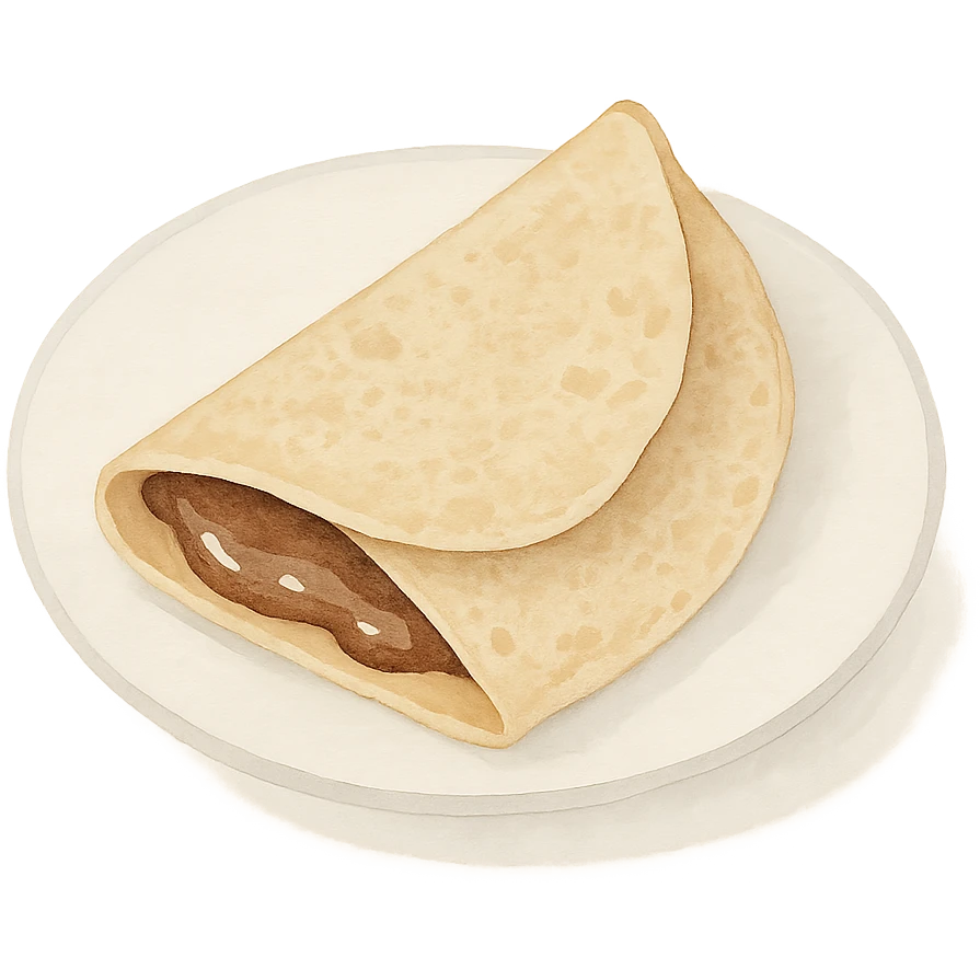 watercolor style french crêpe with delicate texture, served on a plate, filled with chocolate, some chocolate visible emoji