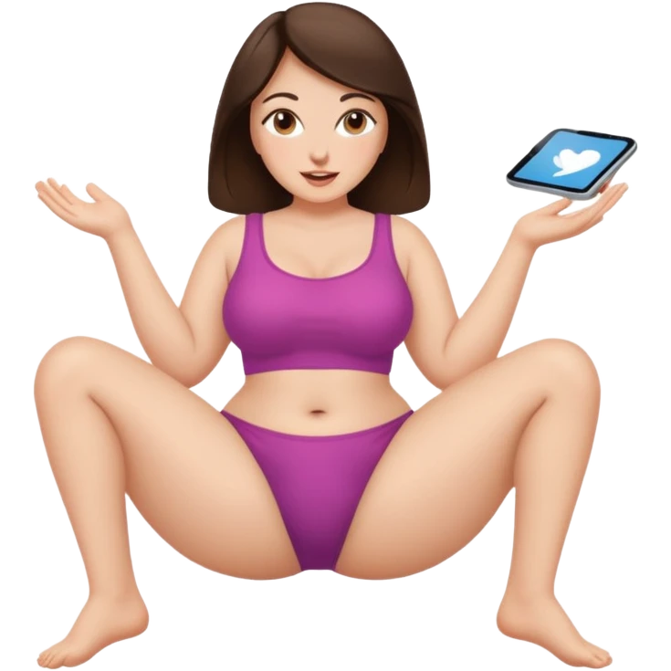Girl with legs spread brunette curvy opening leg about to receive bf cum emoji
