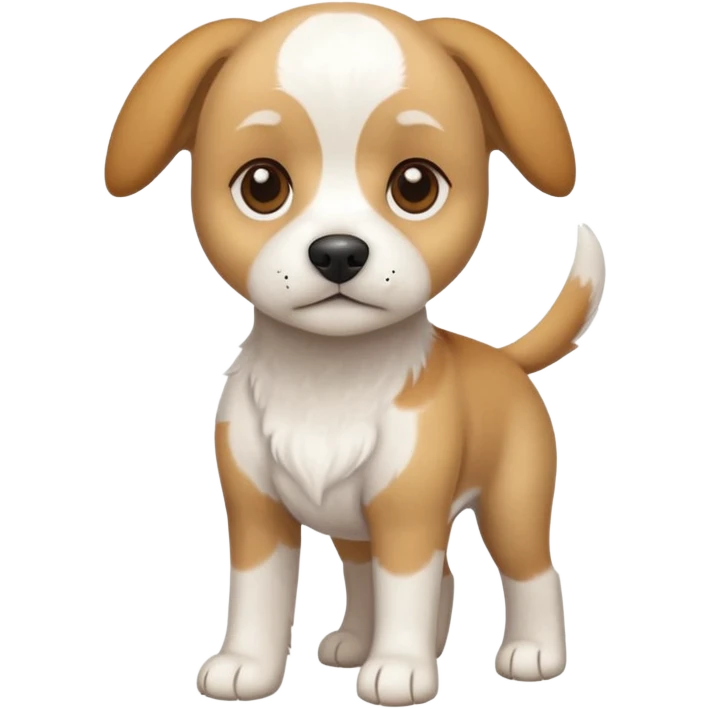 a full body white beagle x maltese x chi dog the size of a kelpie with light brown ears and a light brown patch on one eye emoji
