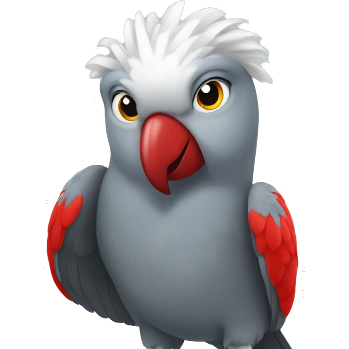 gray parrot with red tail, and its head is white.  emoji
