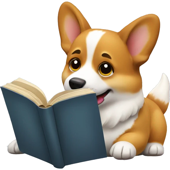 corgi reading a book emoji