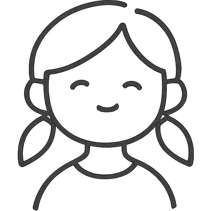 a girl illustrated in a clean, modern icon style, simple lines, minimal details, friendly expression emoji