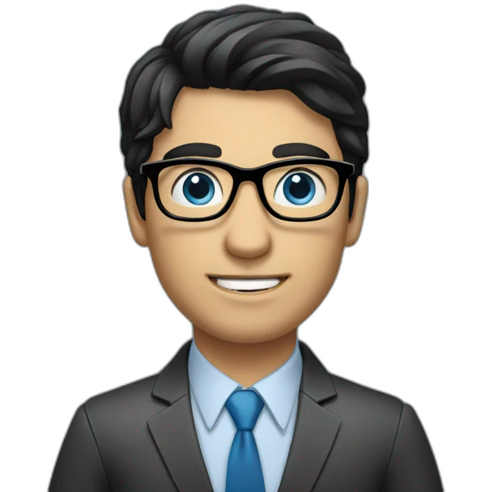 Businessman with black hair, blue eyes with glasses and laptop emoji