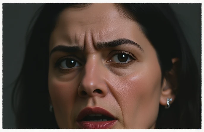 Create a hyperrealistic version inspired by the reference photo of a woman with significant cellulite, visible face showing a desperate and tired expression, identical pose to the photo, extremely detailed skin, realistic texture, natural shadows, and a neutral background. emoji