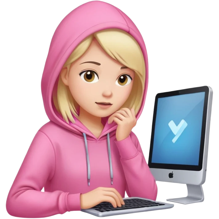 busy girl with computer in pink hoodie  emoji