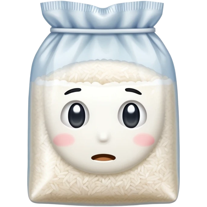 Sad bag of rice in a small ziplock bag. The rice is powdery emoji