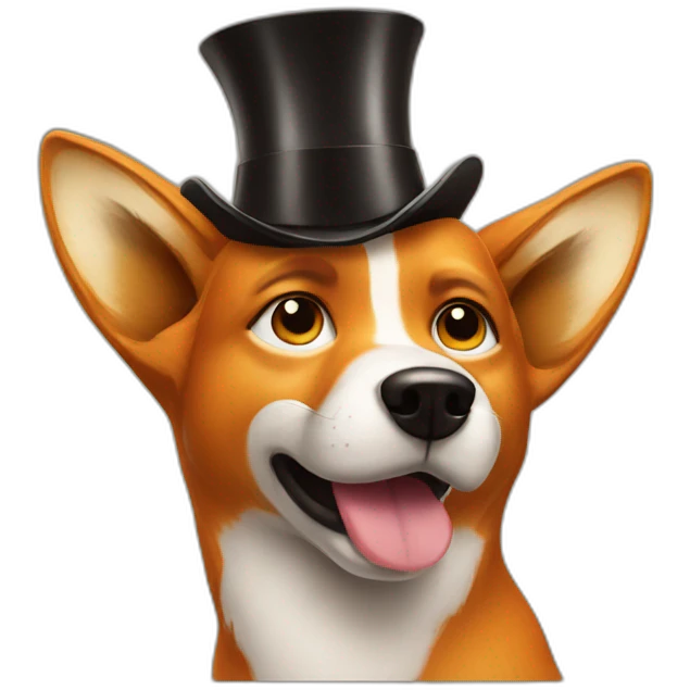 Dog looking like Fox drinking white wine wearing high hat emoji