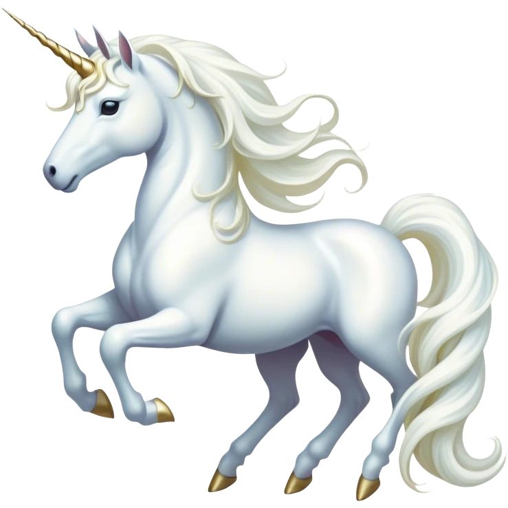 Cinematic Noble White Unicorn Portrait Emoji, Poised and regal, with a slender, ethereal form draped in a pristine white color, a flowing mane and tail, and a glistening, spiraled horn that radiates pure light, Simplified yet sharp and sophisticated features, highly detailed, glowing with a soft, iridescent luminescence, high shine, intelligent and transcendent, stylized with an air of mythical enchantment, focused and serene, soft glowing outline, capturing the essence of a watchful and confident white unicorn that appears ready to prance out of the screen with magical grace! emoji