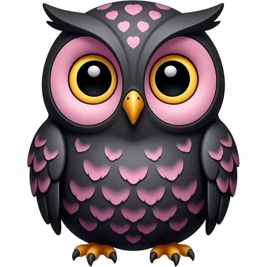 a cute, detailed black-pink owl emoji