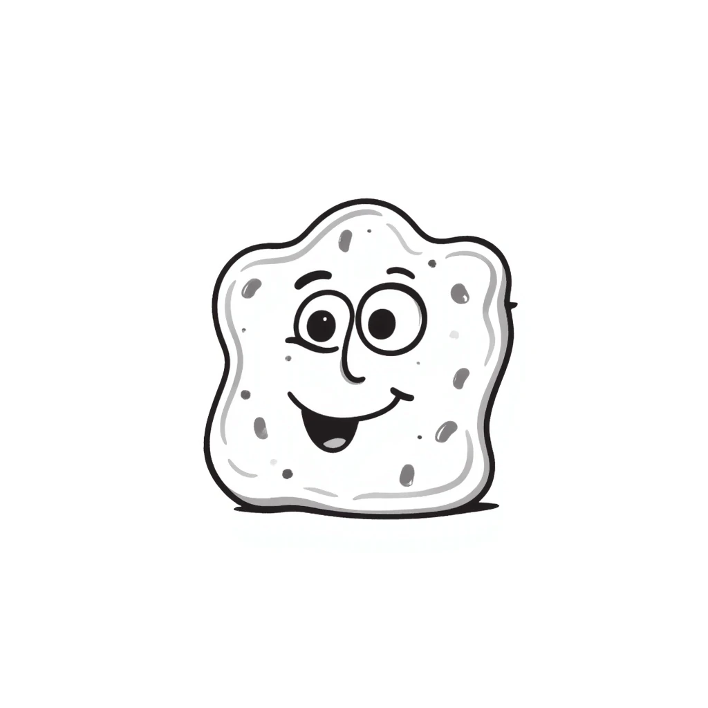 A happy hand-drawn sponge character with a big smile emoji