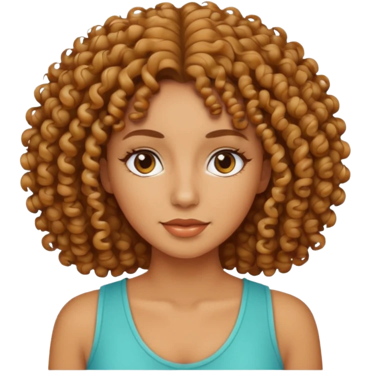 Mujer piel canela y pelo rizado, con un top emoji