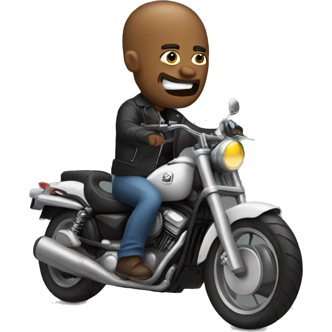 Biker rides his motorcycle with crazy face emoji