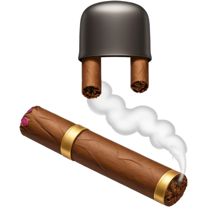Emoji-style cigar icon, dark brown wrapper, subtle smoke, minimalistic, clean silhouette, metal details, no gold details emoji