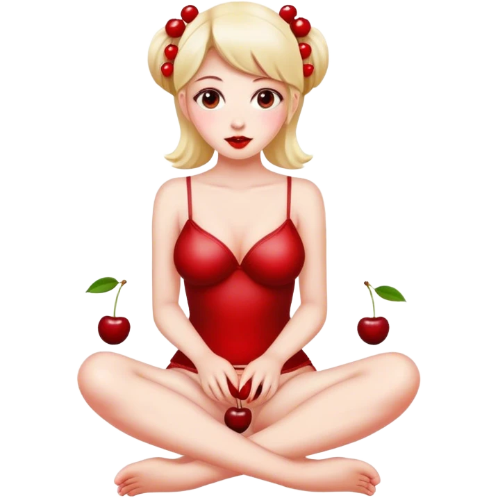 Girl sitting on top of two cherries emoji