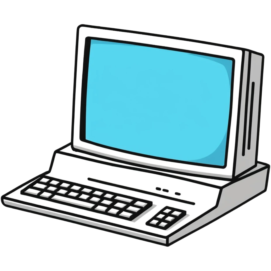 cartoonish sticker style software icon, cartoon computer with code emoji