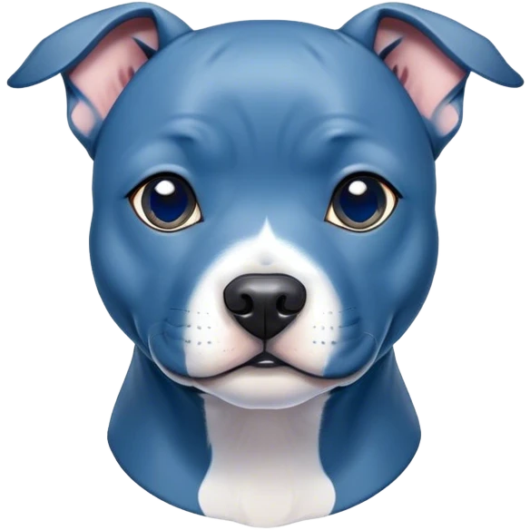 Cinematic Cute Blue Staffordshire Bull Terrier Portrait Emoji, Head tilted playfully and inquisitively, featuring a glossy blue Fur with a healthy sheen, round, sparkling dark eyes filled with curiosity, Simplified yet irresistibly adorable features, highly detailed, glowing with a warm, friendly glow, high shine, affectionate and spirited, stylized with a touch of whimsy, bright and endearing, soft glowing outline, capturing the essence of a mischievous yet loving pup, so playful it feels like it could bound out of the screen and into your arms! emoji
