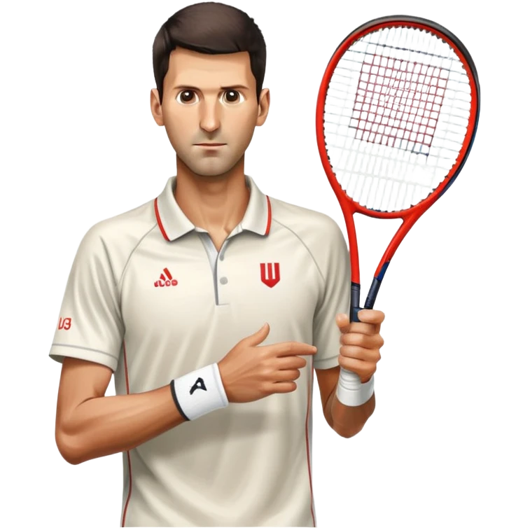 Novak Djokovic, chest-deep, holding a racket emoji