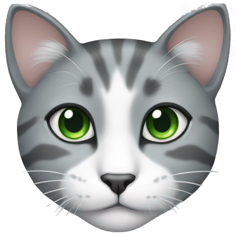 Grey and white cat with green eyes emoji