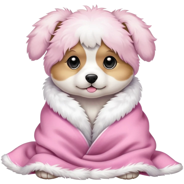 Pink fluffy blanket on a fluffy puppy emoji