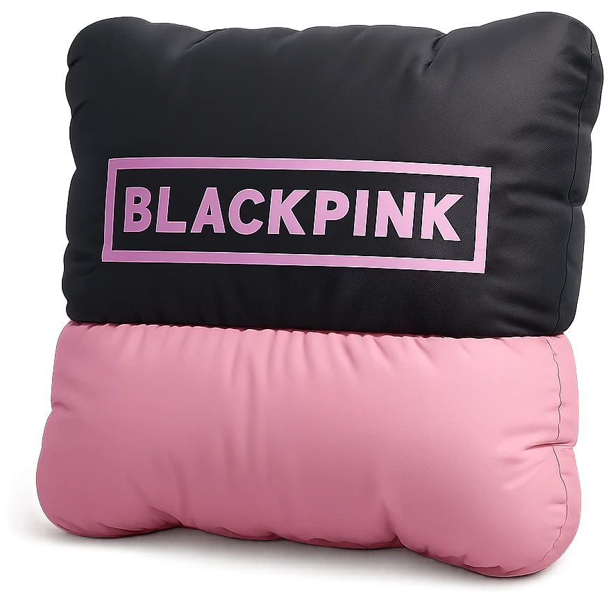BLACKPINK-inspired object, black and pink colors, plush cozy cushion design, cushion style emoji