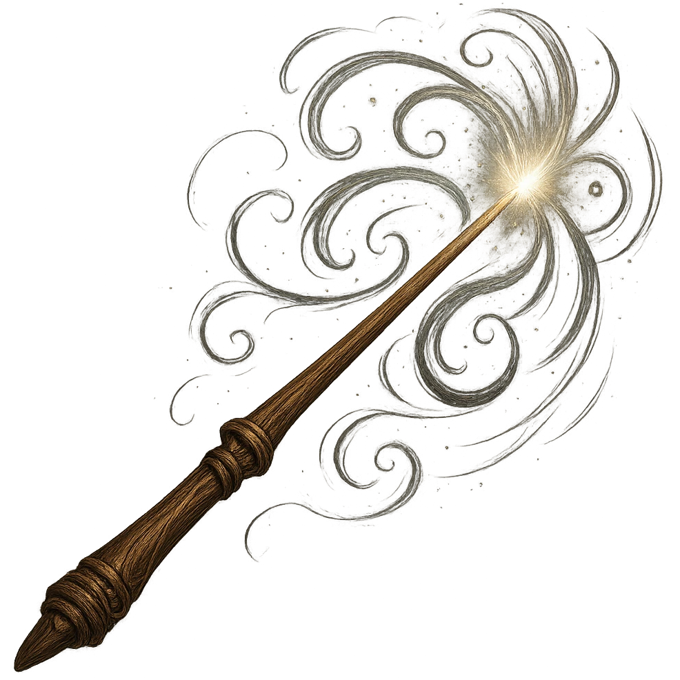 a wand inspired by Harry Potter, magical, detailed, fantasy style, glowing tip, elegant, wood texture, swirling energy, enchanted emoji