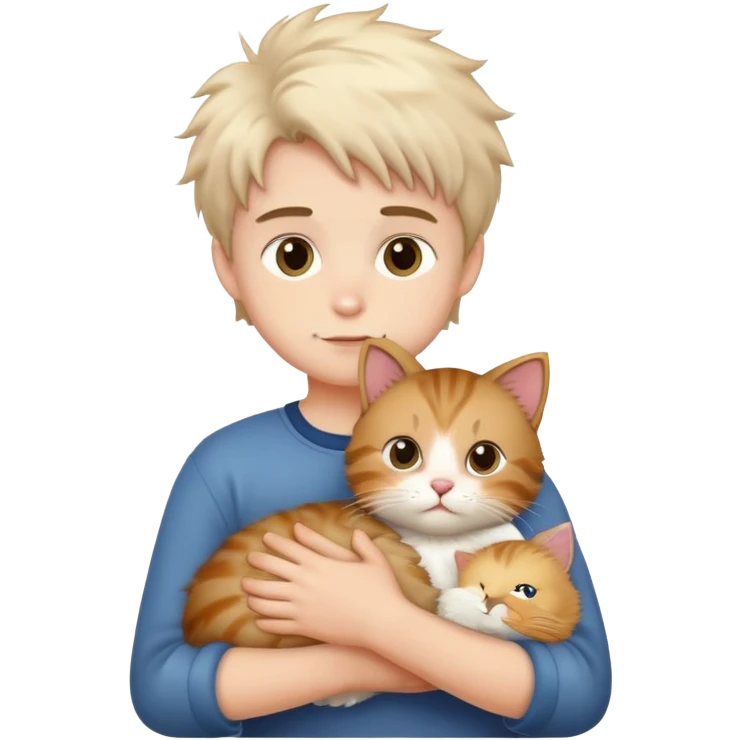 Ein Junge der eine Katze in der Hand hat emoji