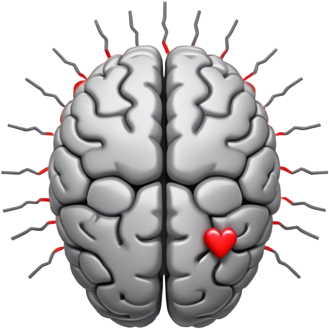 A **human brain** with a protector energy of negative thoughts... radiating loving thoughts while it rewires itself hearts emoji