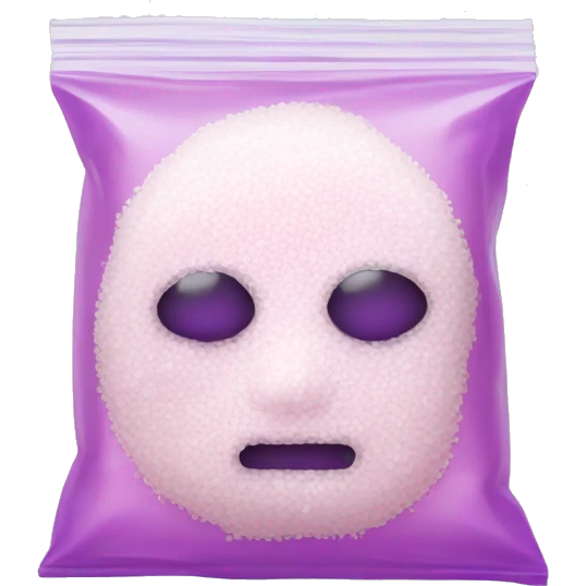 White Salt filling half of a small clear pink and purple baggie with no face  emoji