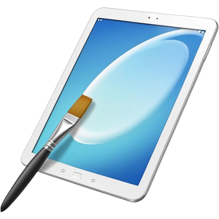 digital tablet paintbrush hovering above a smooth vector curve emoji