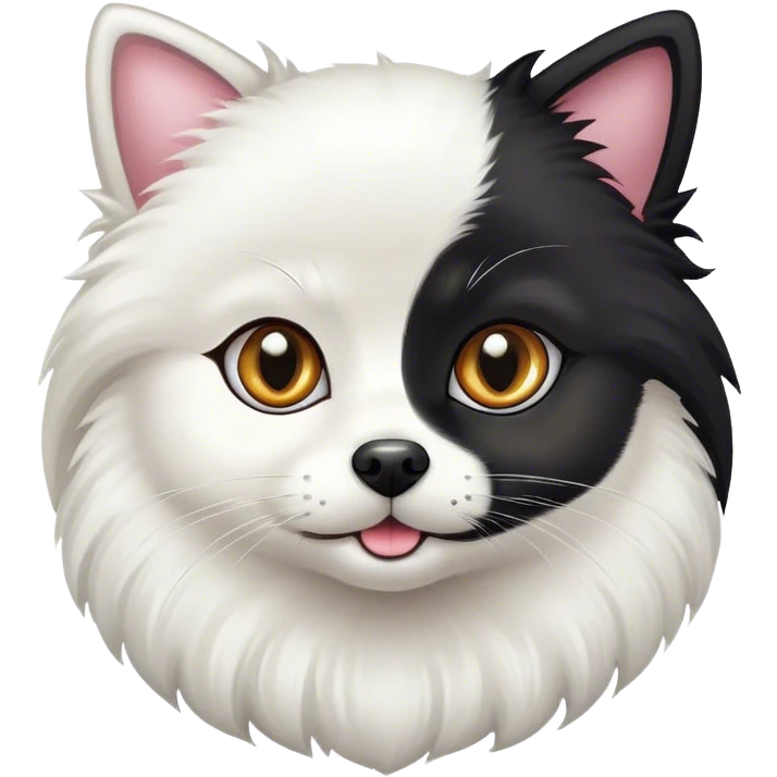 White pomeranian with black cat  emoji