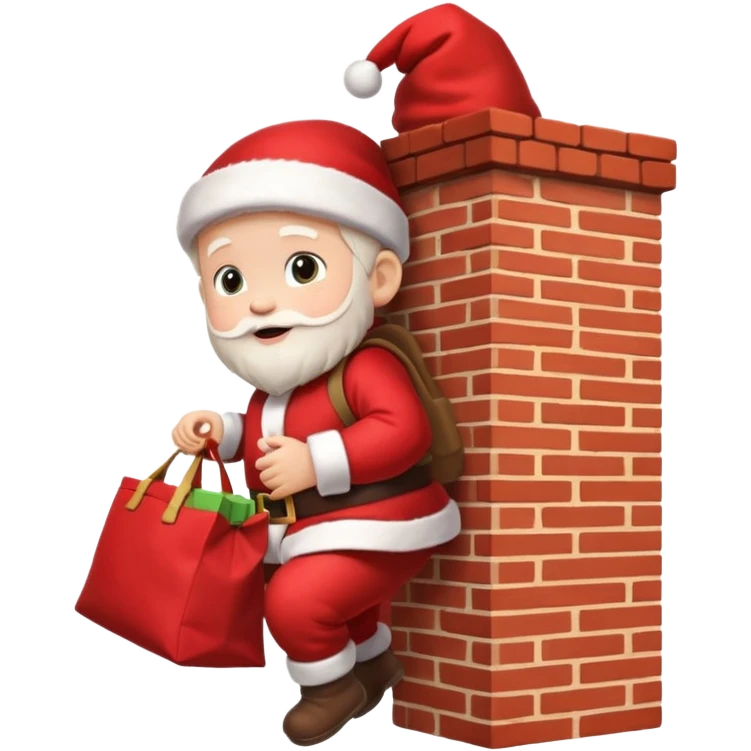 baby Santa Claus is carrying a bag of presents and climbing down the chimney. emoji