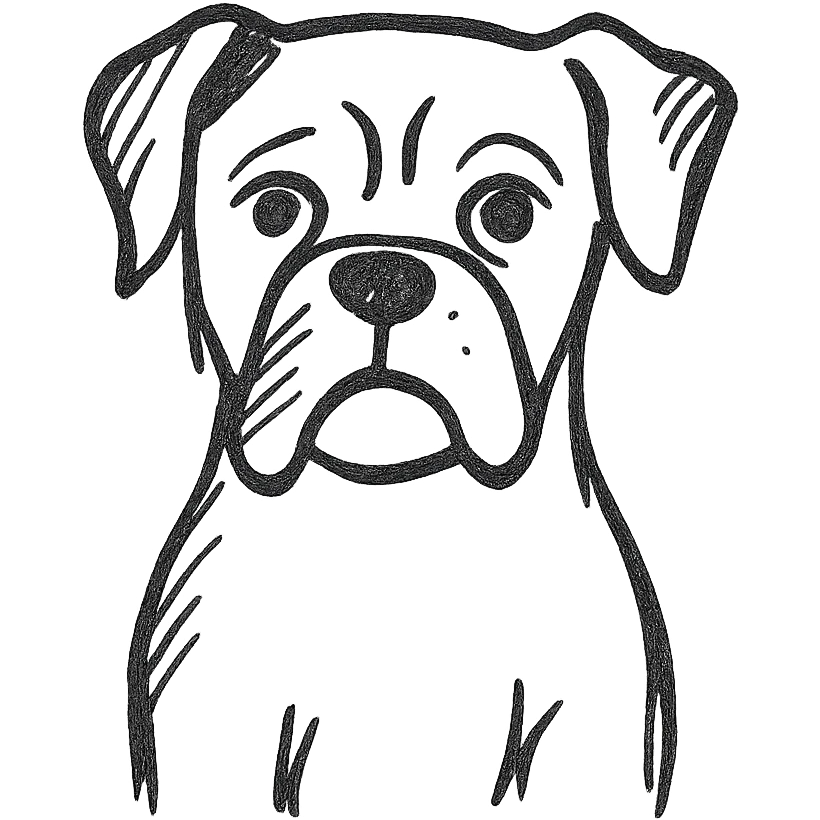 boxer dog, hand drawn icon style, sketchy black lines, no fill emoji