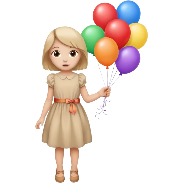 birthday small  girl in biege dress + baloons emoji
