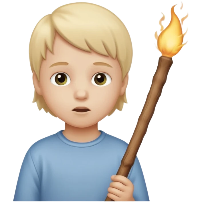 The white child blows into the stick emoji