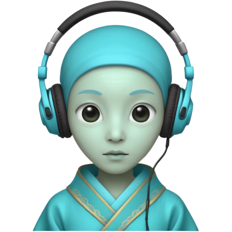 alien, korean ancient dress with headphone, cyan emoji