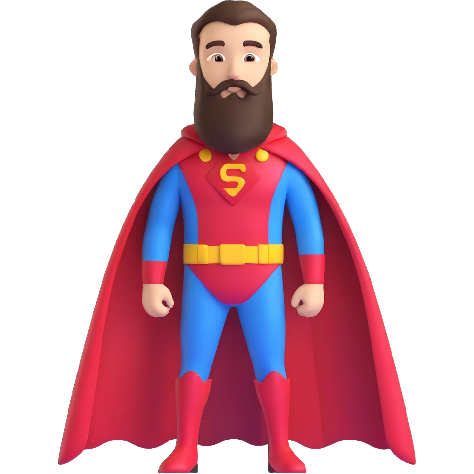 superhero with long beard, cape, superhero costume emoji