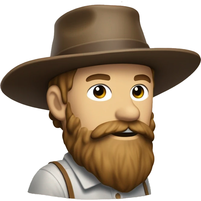 amish brown straw hat and small beard without mustache white skin brown button down shirt from the waste up holding a hammer one photo  emoji