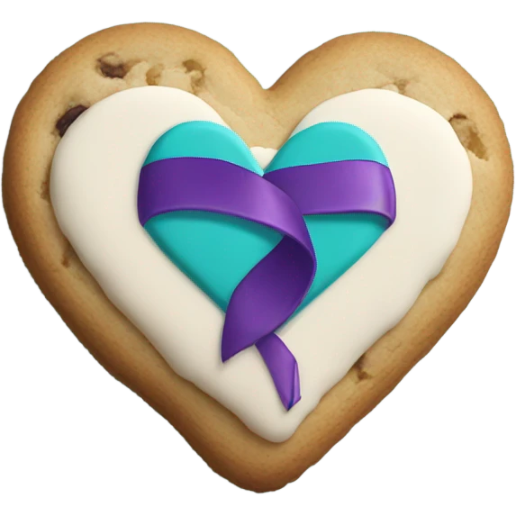 Purple teal Suicide awareness ribbon on heart cookie emoji