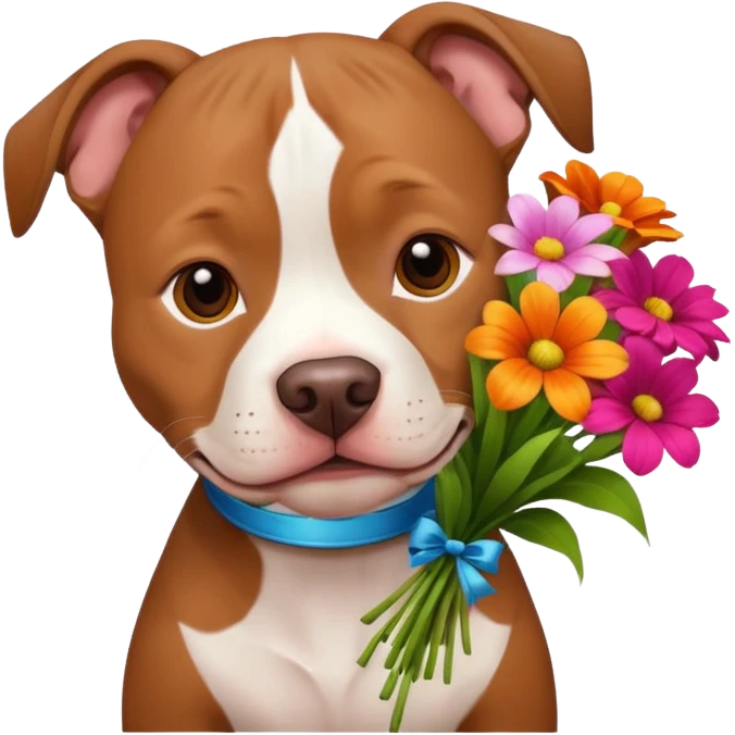 pitbull dog holding flowers emoji